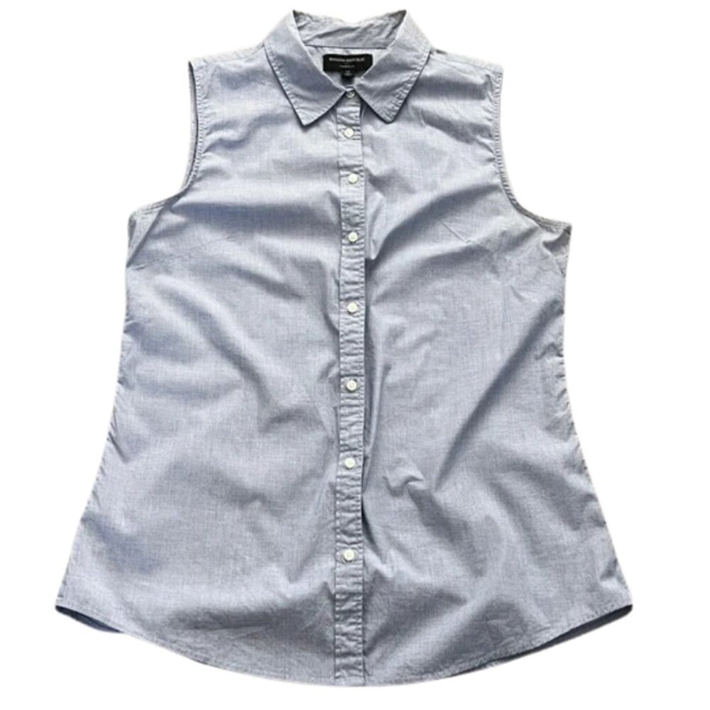 Banana Republic Sleeveless Button-Front Chambray Top in Light Blue